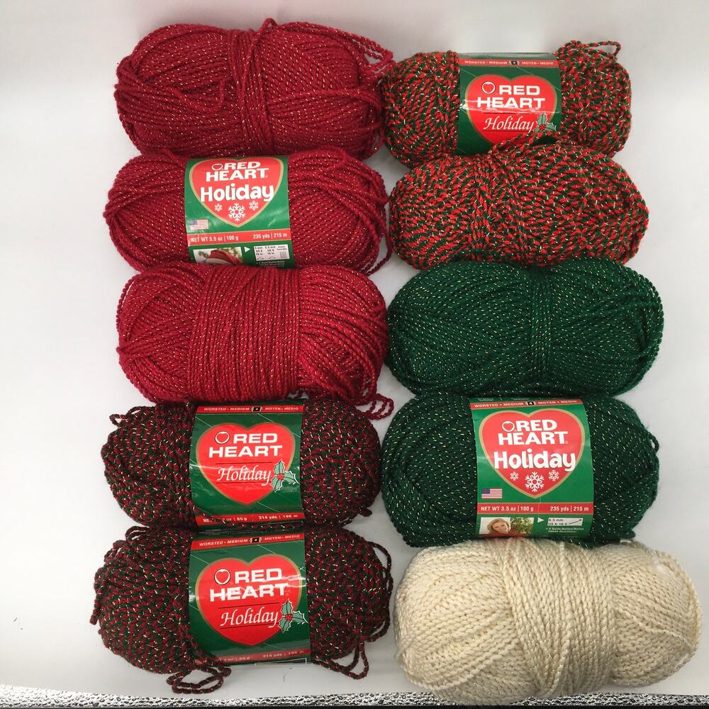 Red Heart Holiday Metallic Sparkle Yarn Mixed Lot 10 Skeins Christmas Colors